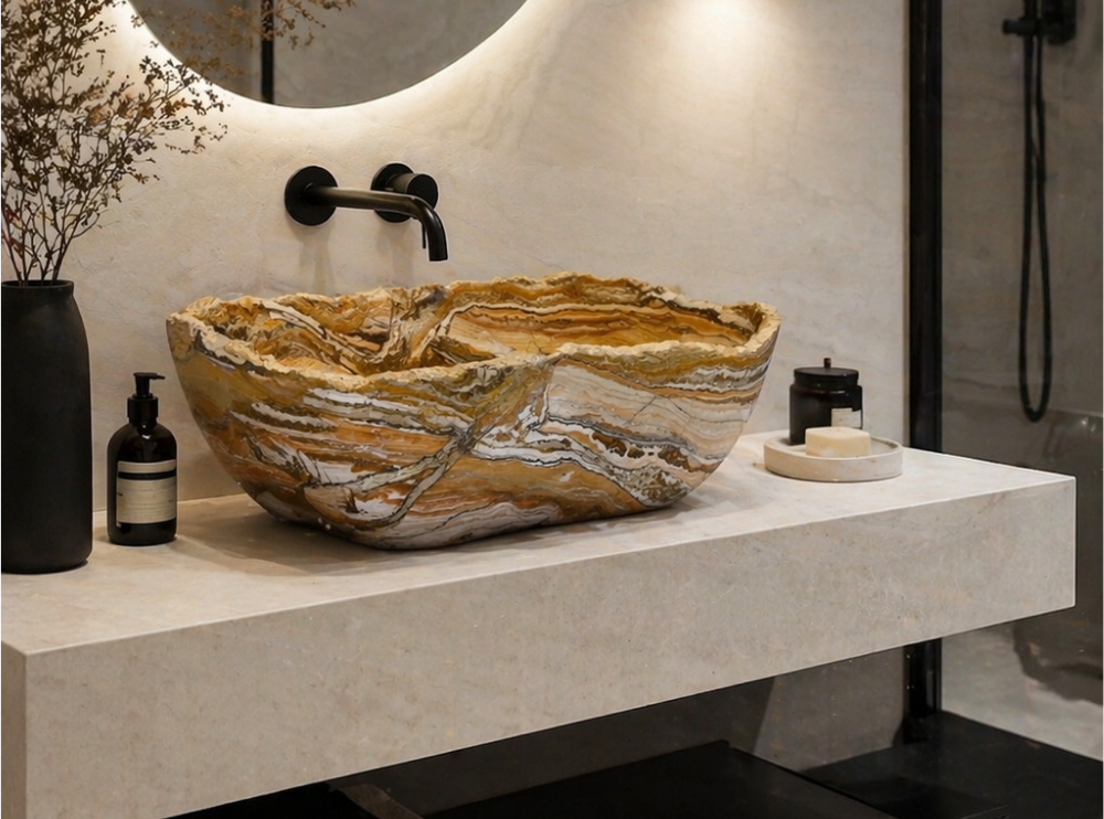 Vasque forme libre — onyx miel ambré